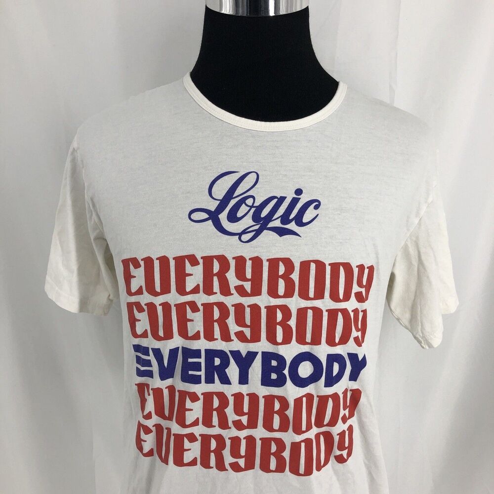 Logic “Everybody” Spellout White Red Blue Men’s T Shirt Large